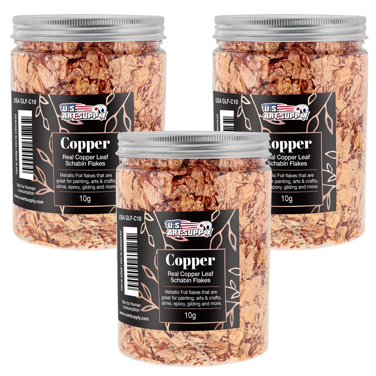 Metallic Foil Schabin Gilding Flakes (3 Pack), Imitation Copper 10 Gram Bottles - Metal Leaf Foil Flakes for Resin, Nails, Crafts, Painting, Jewelry, Slime